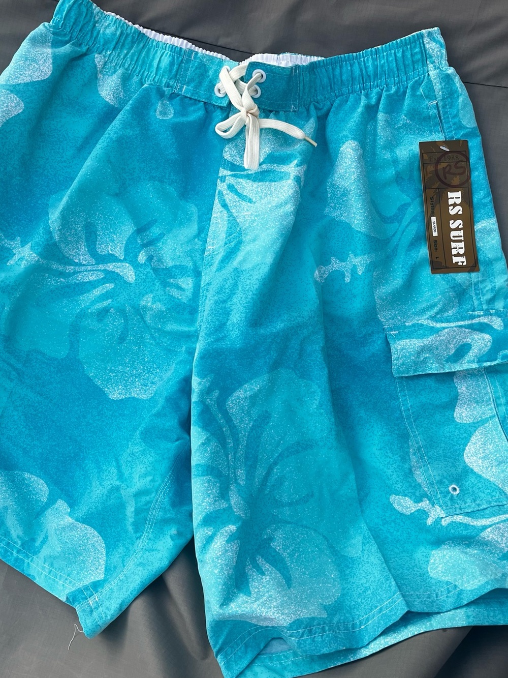 Men's RS Surf Turquoise Floral Swim Shorts Size Large